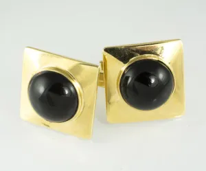 14 Kt Yellow Gold & Onyx Cuff Links