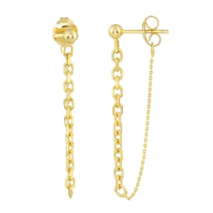 14k Yellow Gold Front to Back Chain Drape Dangle Earrings