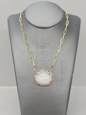 14KY Opal and Pink Tourmaline Necklace