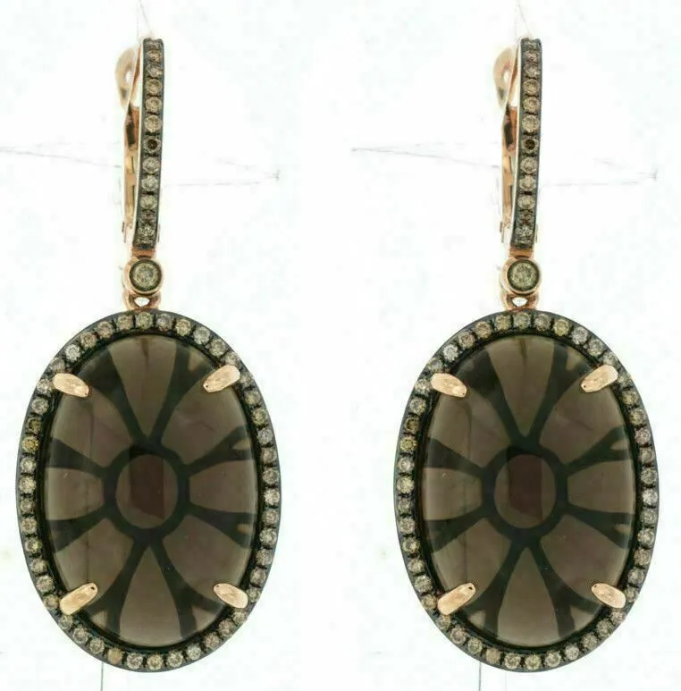 29.93CT CHOCOLATE FANCY DIAMOND & CABOCHON SMOKY QUARTZ 14K ROSE GOLD EARRINGS