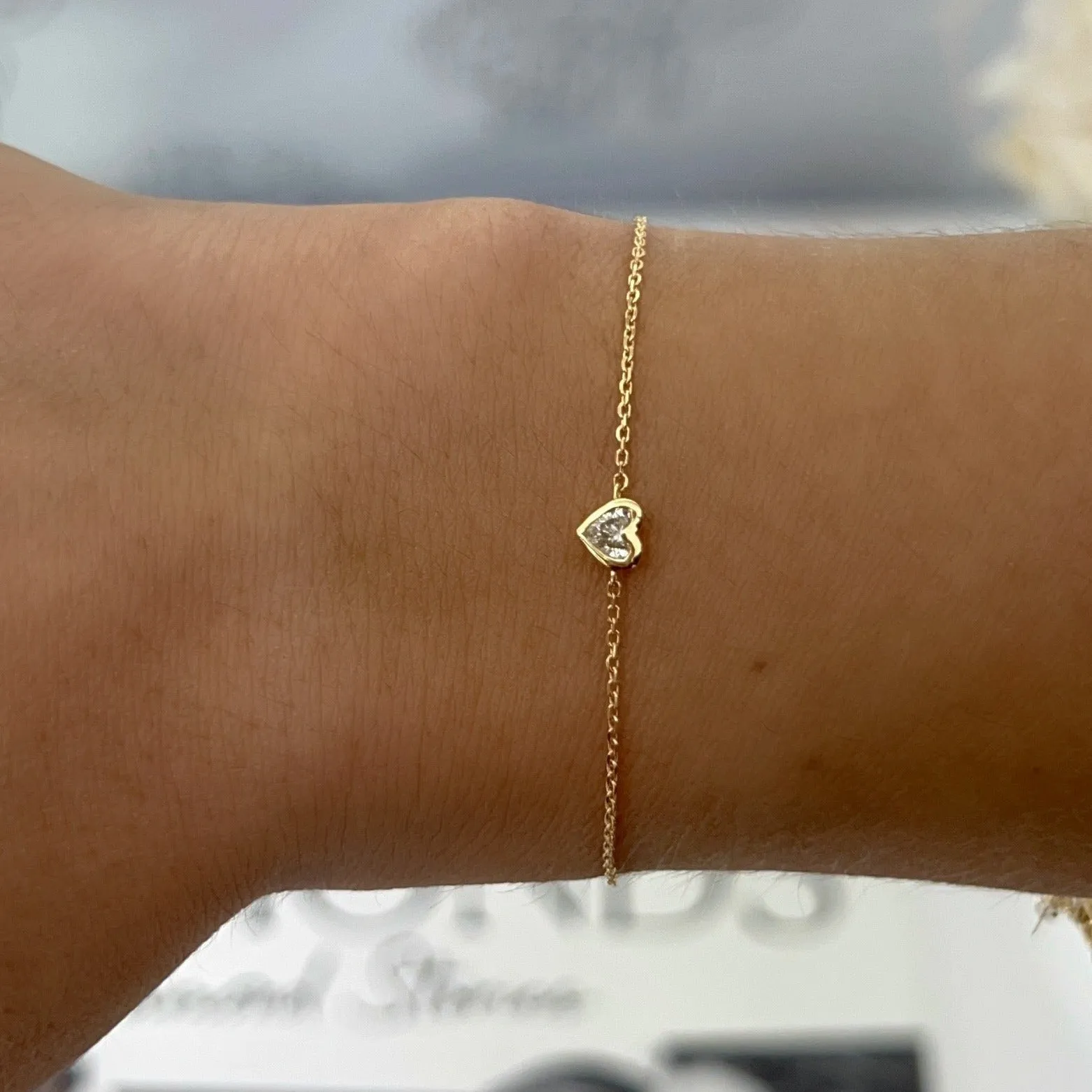 Adjustable Bezel Diamond Heart Bracelet