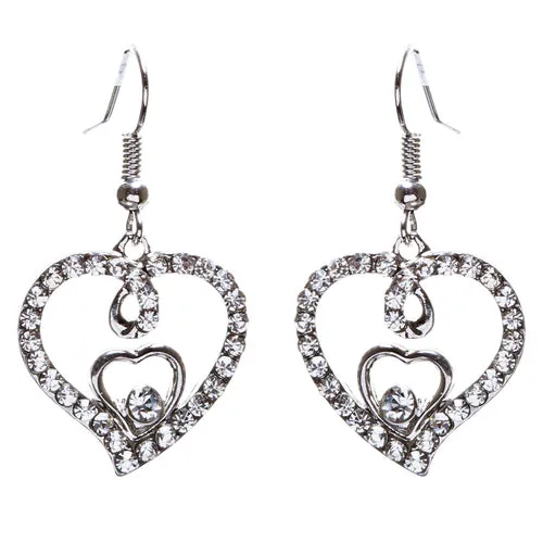 Adorable Valentine Theme Fashion Crystal Rhinestone Heart Earrings E908 Silver