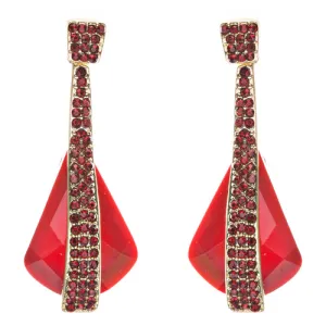 Beautiful Long Crystal Pave Accented Earrings Red