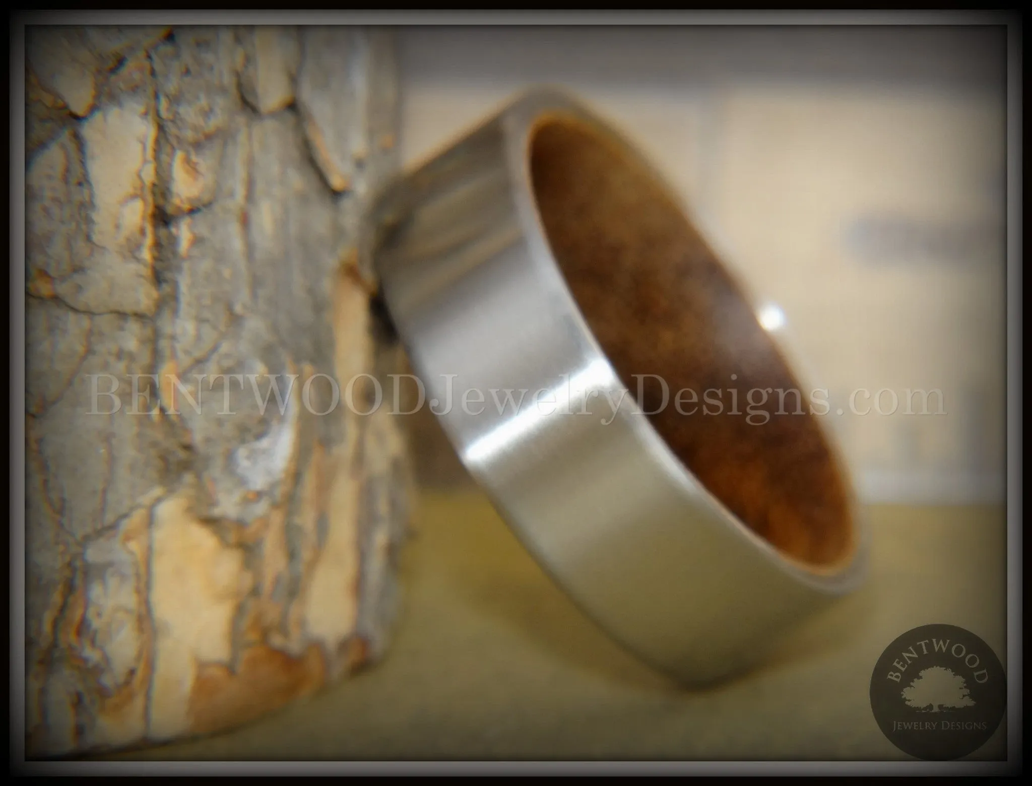Bentwood Ring Koa Core Ring and Surgical Grade Hypo-Allergenic Stainless Steel Exterior