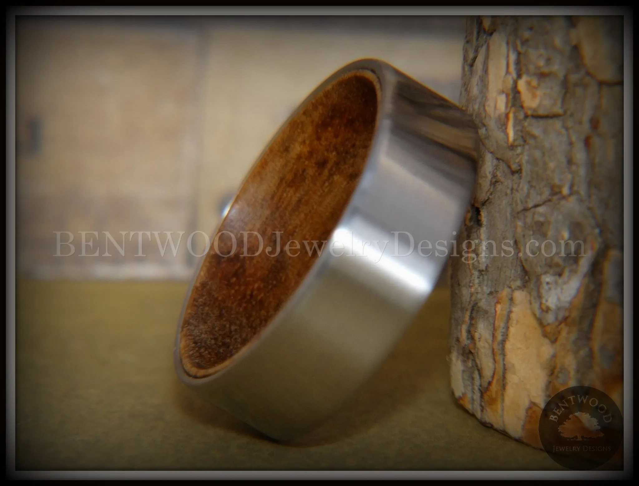 Bentwood Ring Koa Core Ring and Surgical Grade Hypo-Allergenic Stainless Steel Exterior