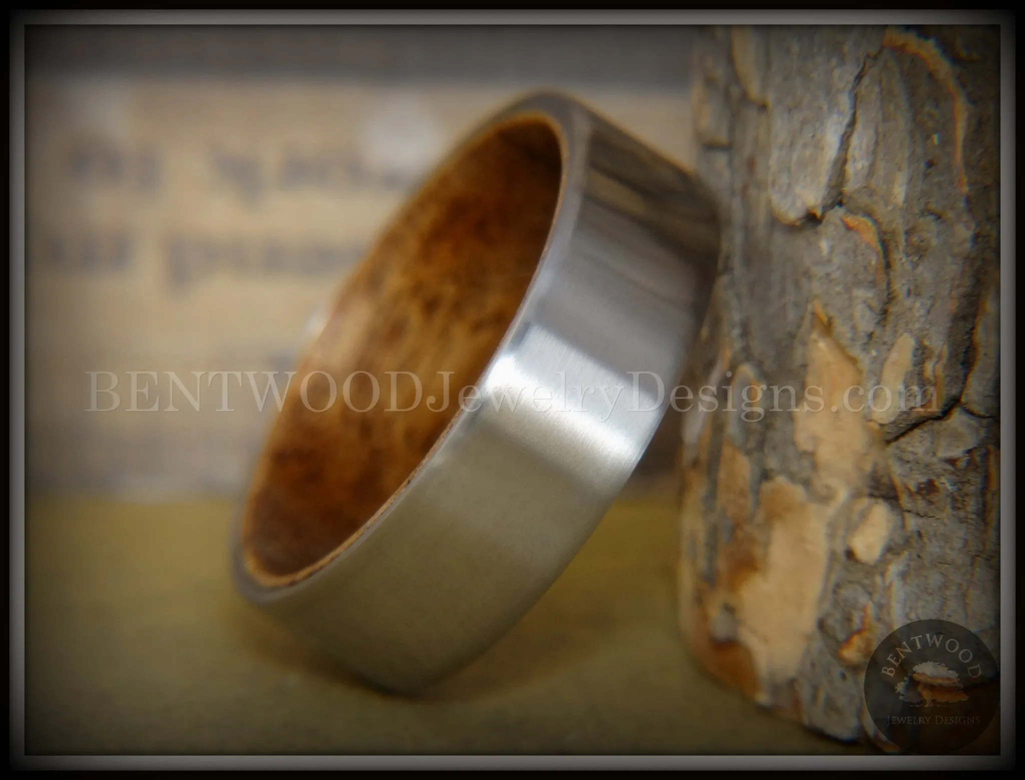 Bentwood Ring Koa Core Ring and Surgical Grade Hypo-Allergenic Stainless Steel Exterior