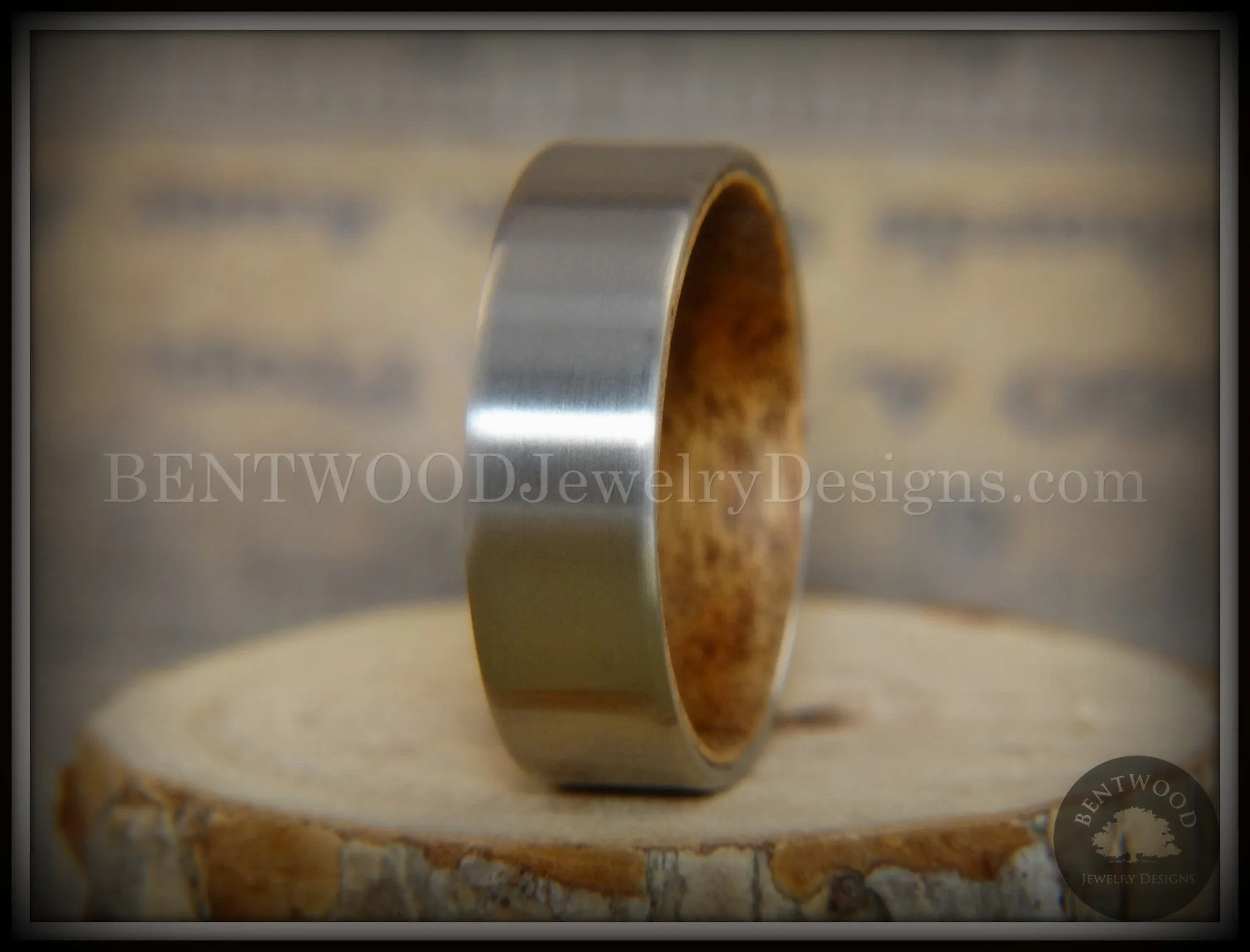 Bentwood Ring Koa Core Ring and Surgical Grade Hypo-Allergenic Stainless Steel Exterior