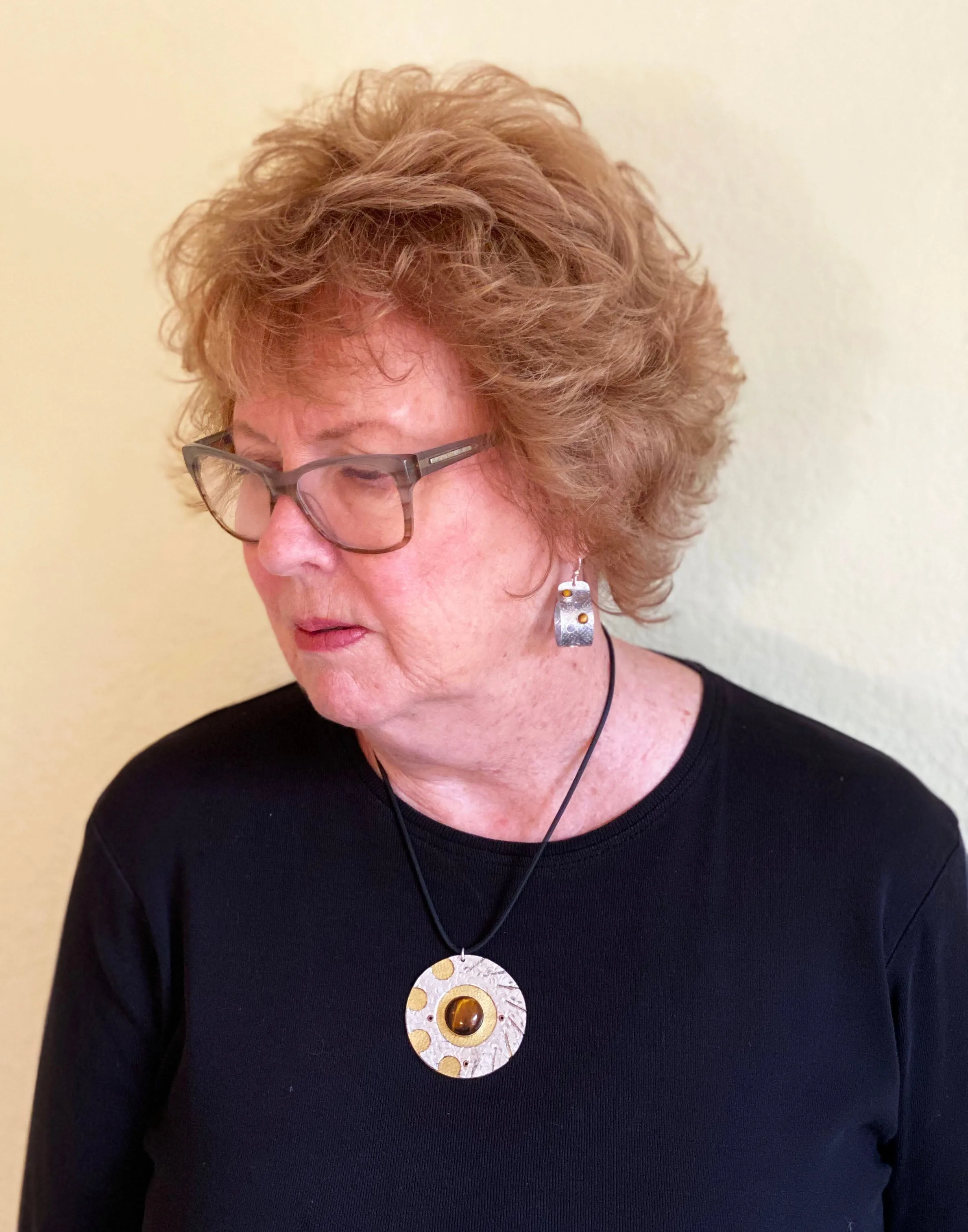 BORE Hammered Metal and Tigereye Dangle Loop Earrings from the MACHINE Collection