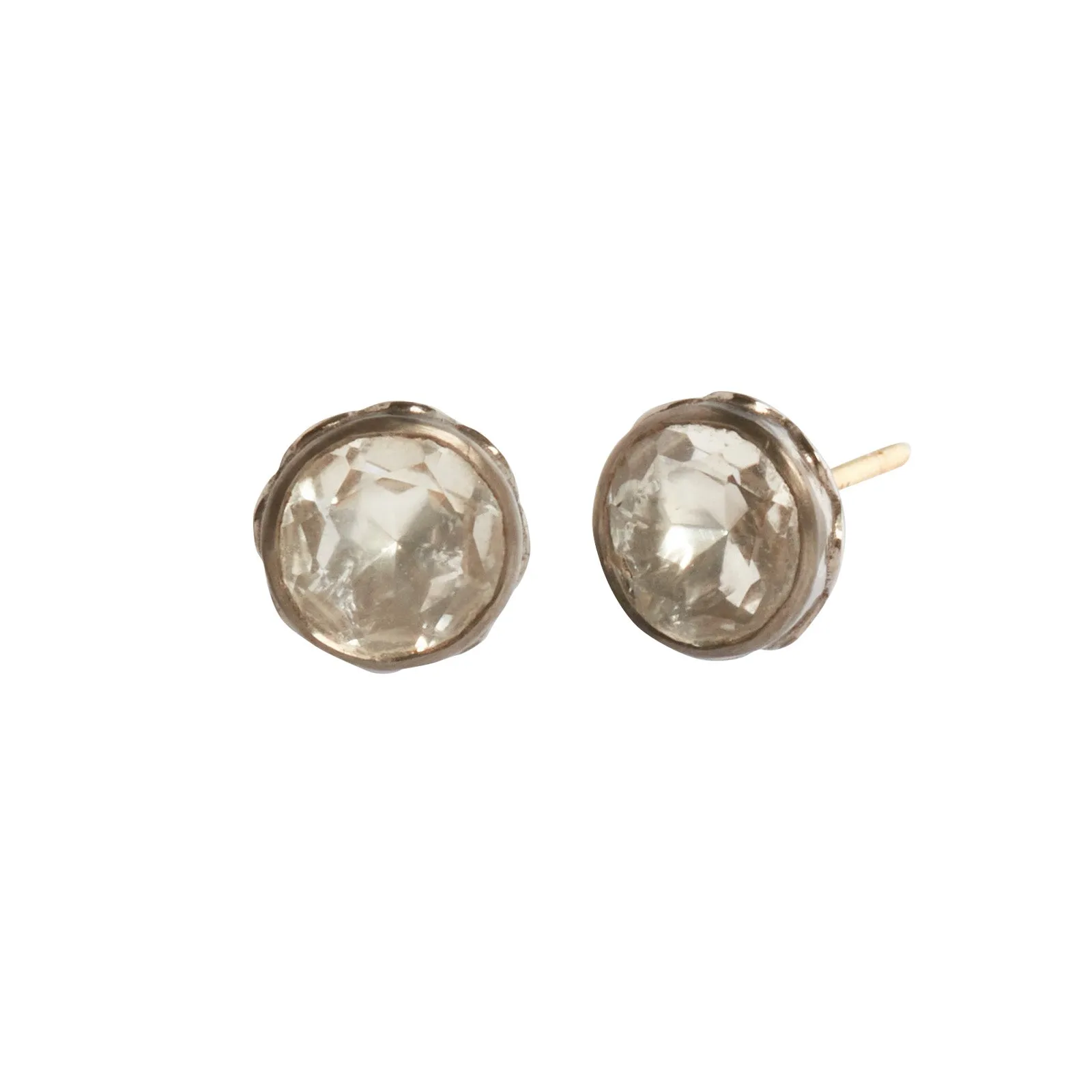 Catherine Round Stud Earrings - Sterling Silver - White Quartz