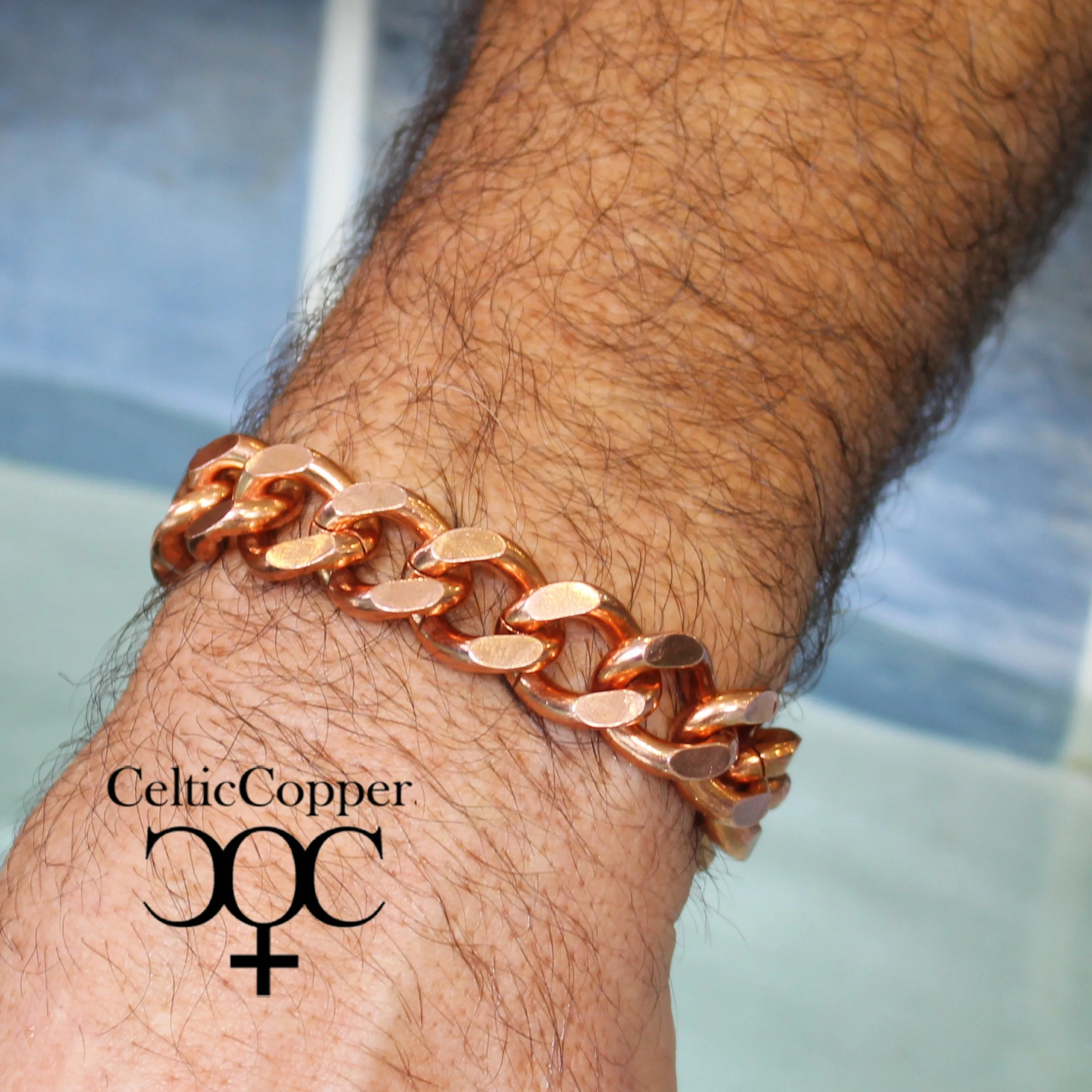 Custom Sized Copper Curb Chain Bracelet BC162M Men's Super Chunky Solid Copper Cuban Curb Chain Bracelet