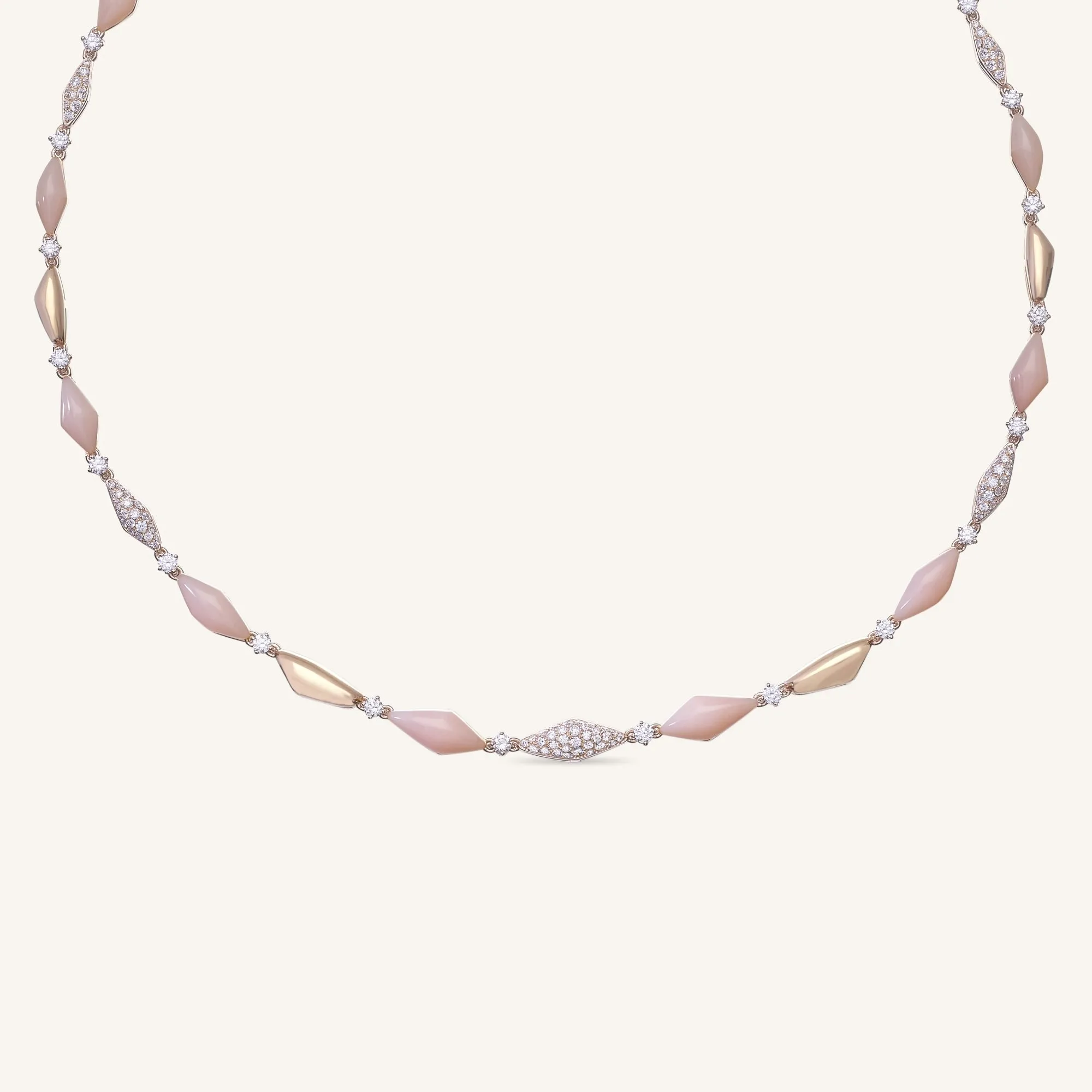 Decò necklace with pink opals and white diamonds