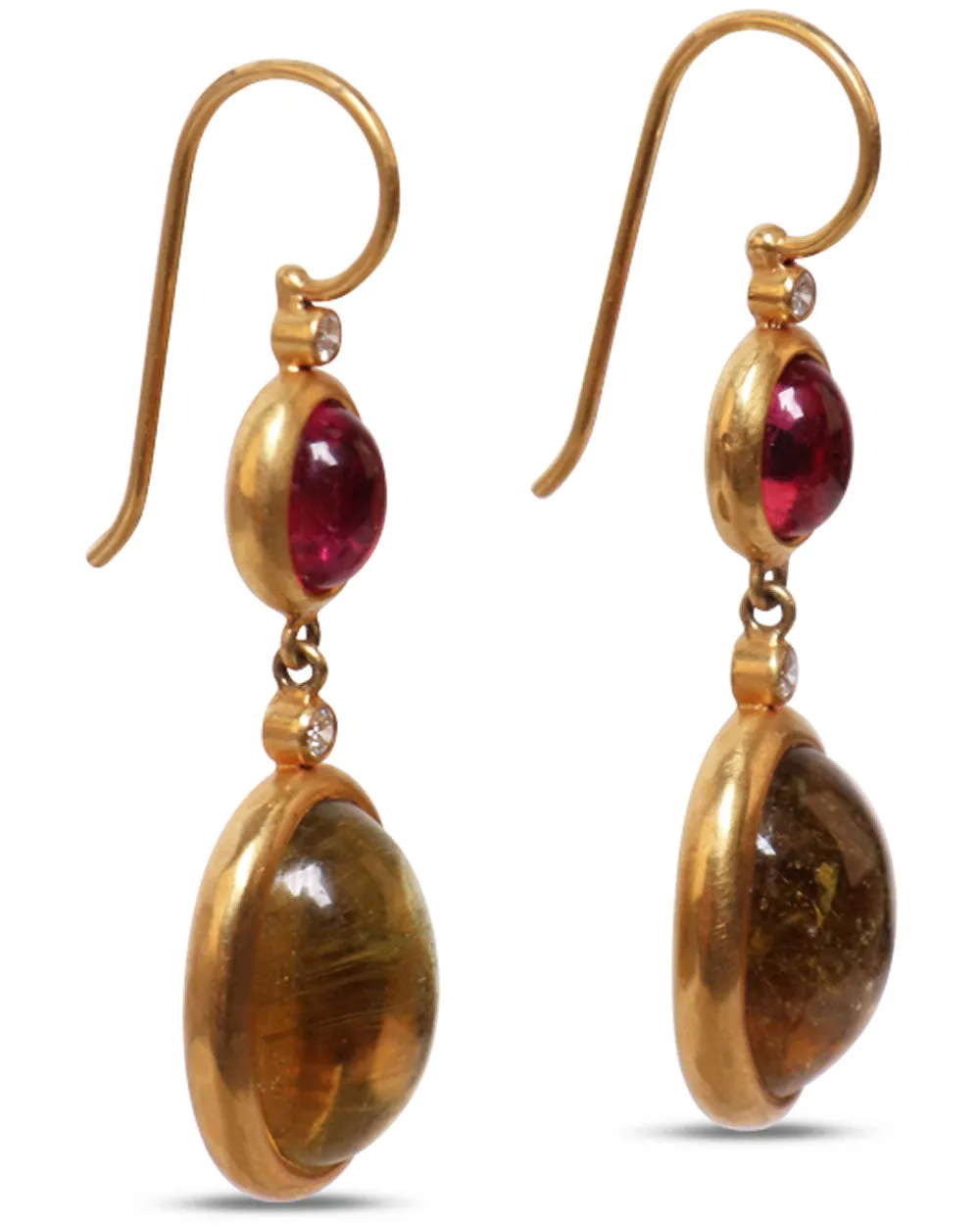 Diamond and Rubelite Drop Earrings