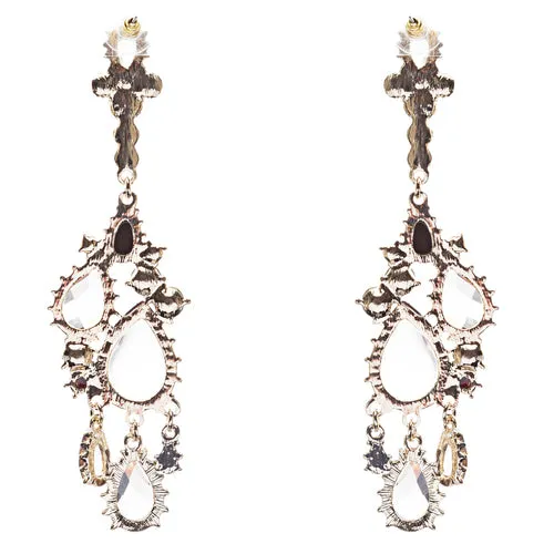 Fashion Chic Sparkle Crystal Rhinestone Teardrop Dangle Statement Earrings Black