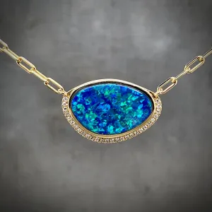 Freeform Opal and Diamond Necklace