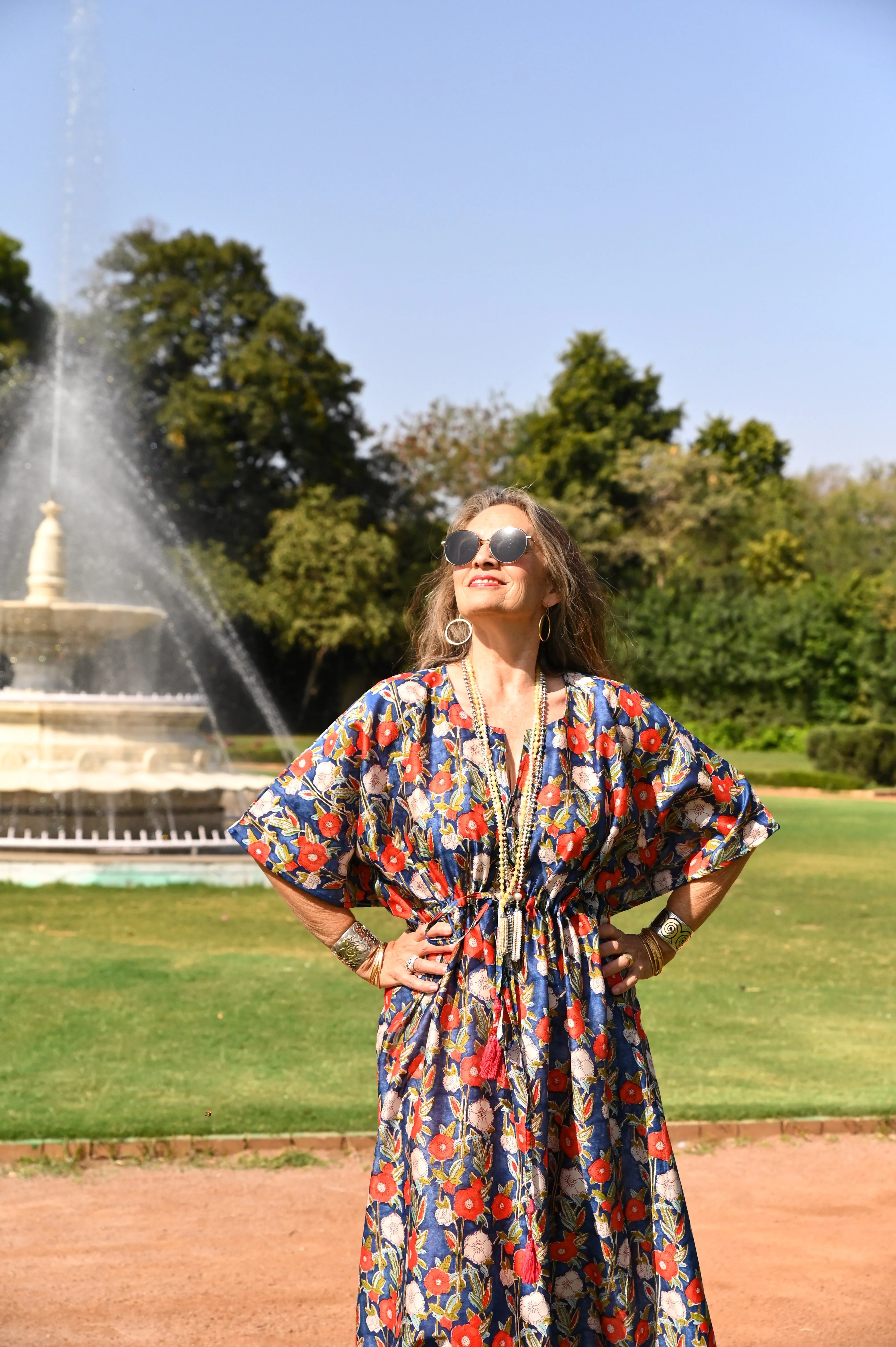 Fuji Floral Chanderi Silk Maxi Kaftan Dress Store Credit