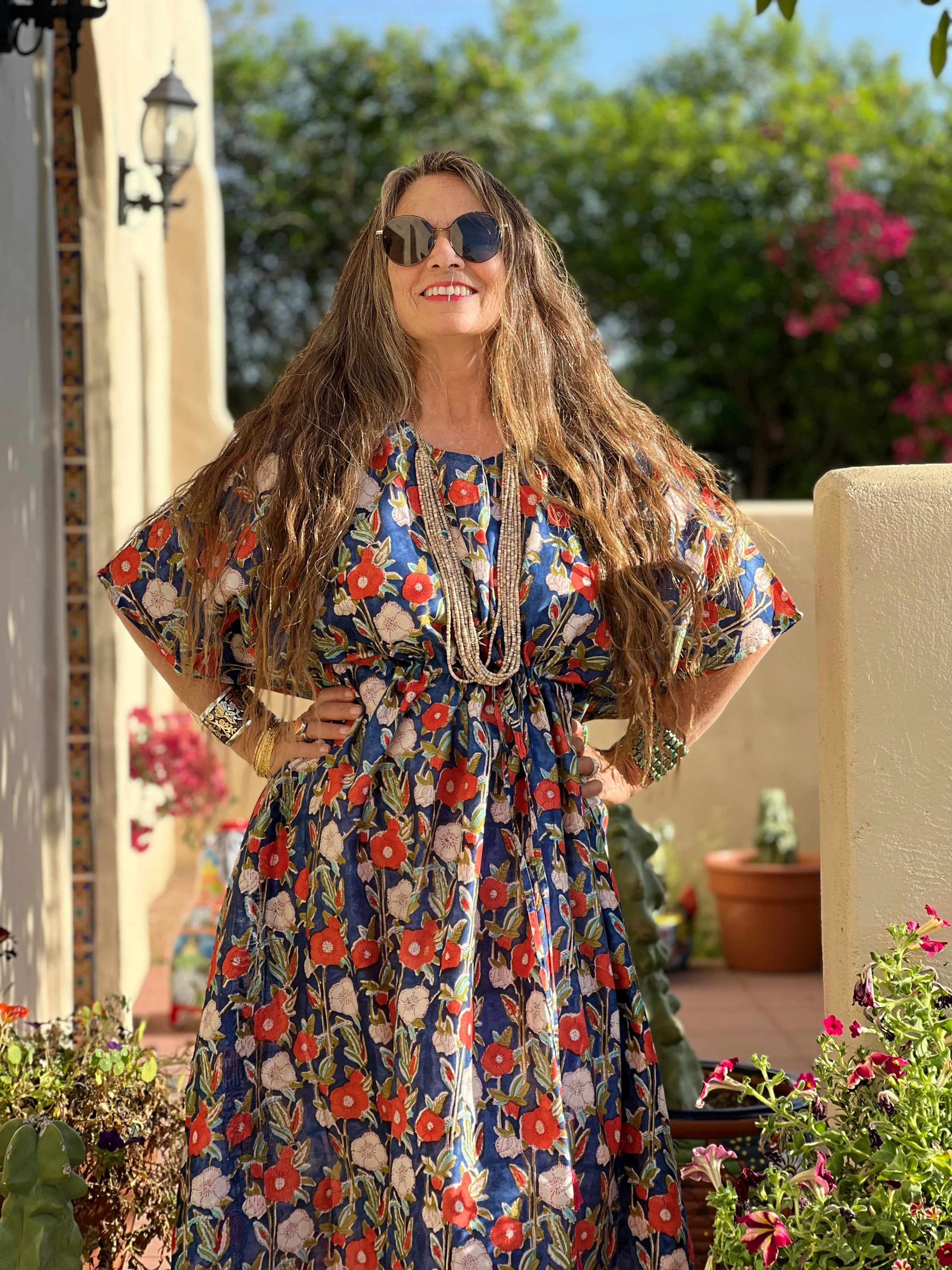 Fuji Floral Chanderi Silk Maxi Kaftan Dress Store Credit