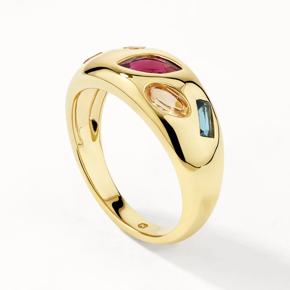 Garnet Multi Gemstone Gypsy Ring in Gold
