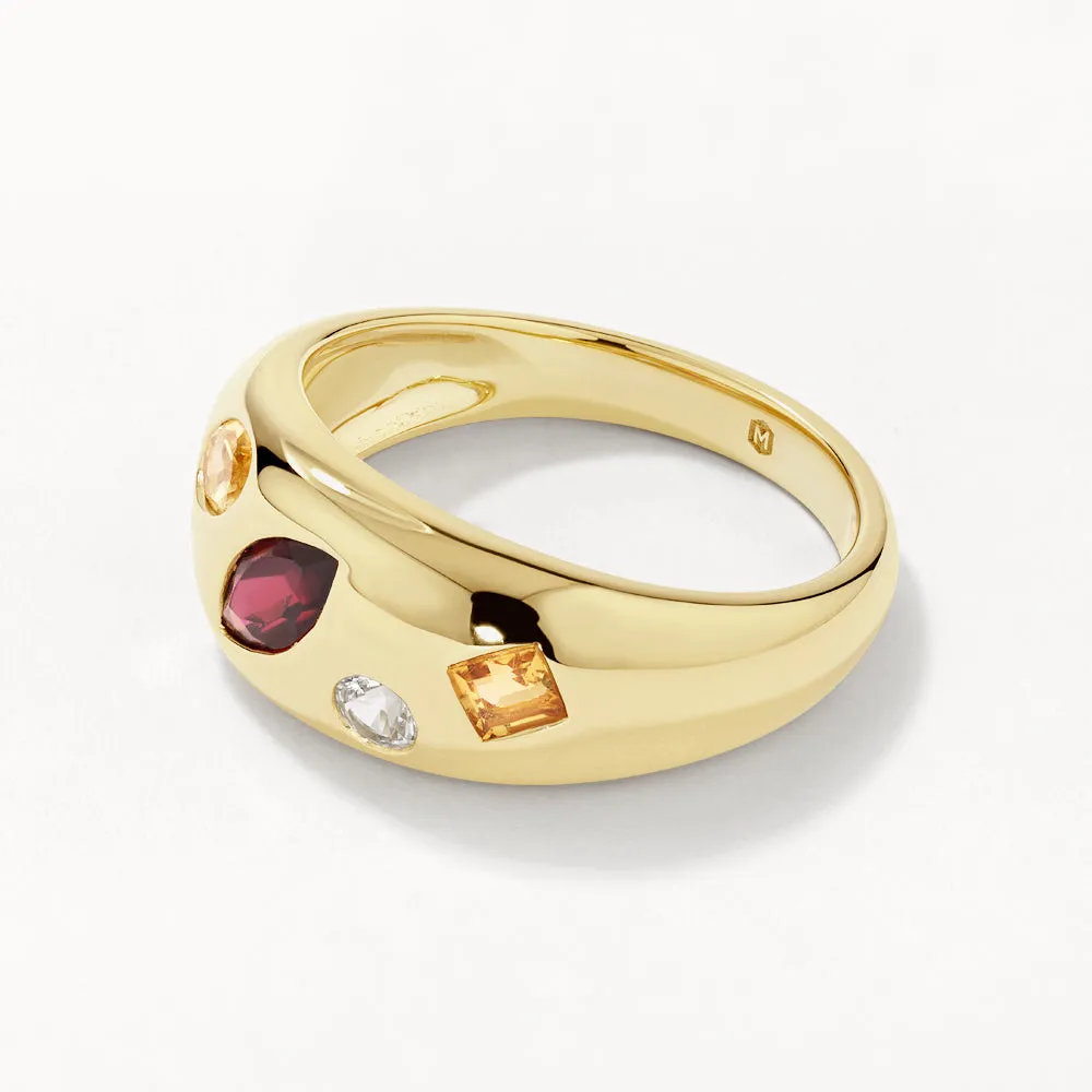 Garnet Multi Gemstone Gypsy Ring in Gold