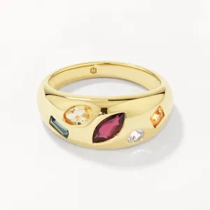 Garnet Multi Gemstone Gypsy Ring in Gold