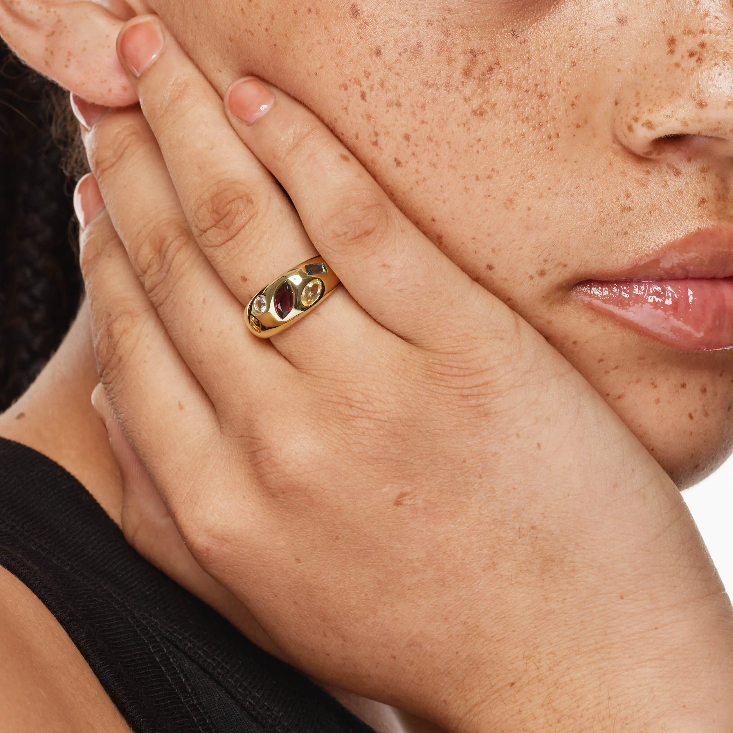 Garnet Multi Gemstone Gypsy Ring in Gold
