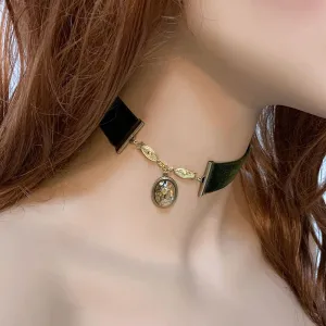 Green Velvet Gothic Victorian Choker Necklace