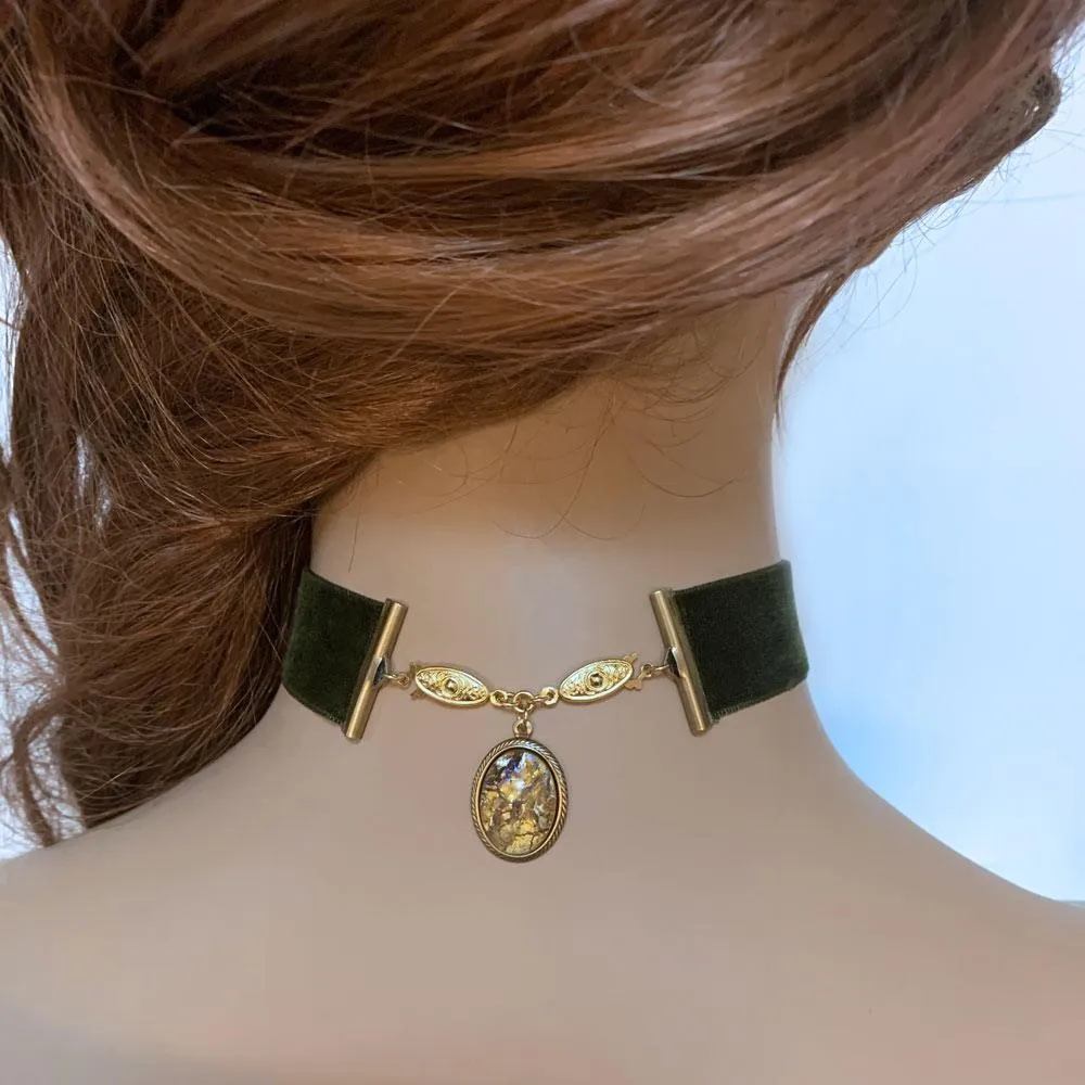 Green Velvet Gothic Victorian Choker Necklace