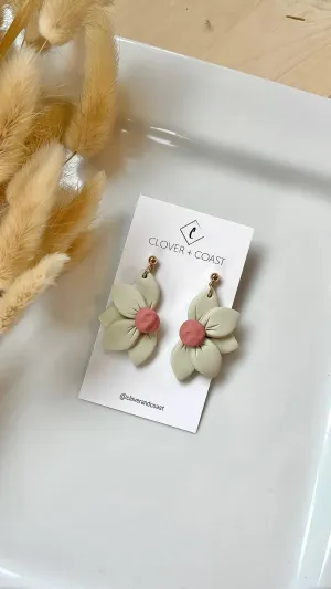 Half Daisy - Polymer Clay Dangle: Speckled White