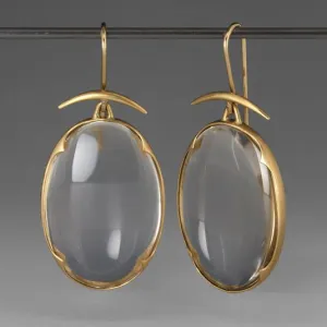 Minimalist Gold-Plated Oval Dangle Earrings with Crystal Quartz Accent jlt11596