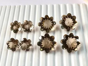 Natural Smoky Quartz Flower Shape Loose Cut Stone Pair