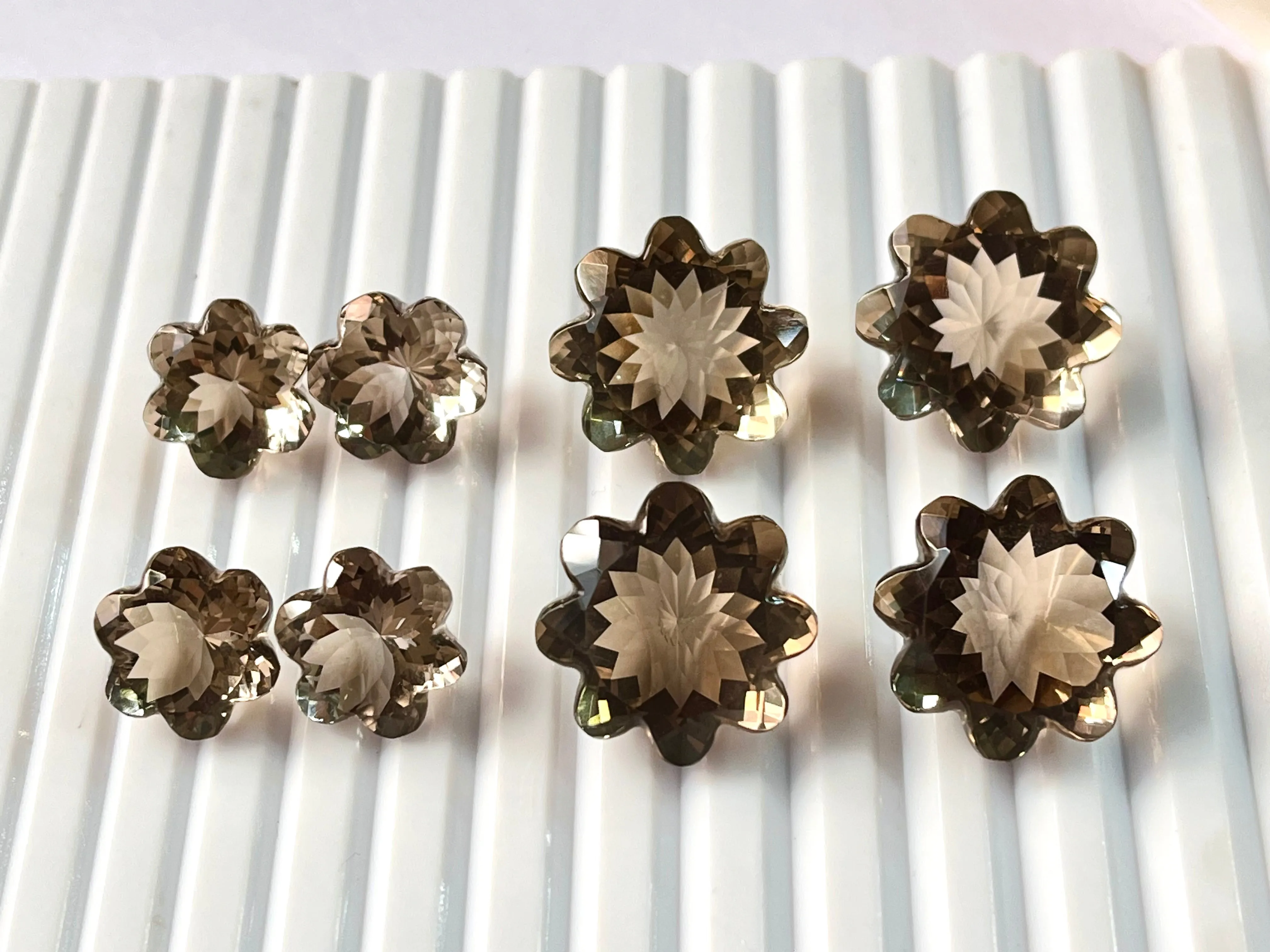 Natural Smoky Quartz Flower Shape Loose Cut Stone Pair