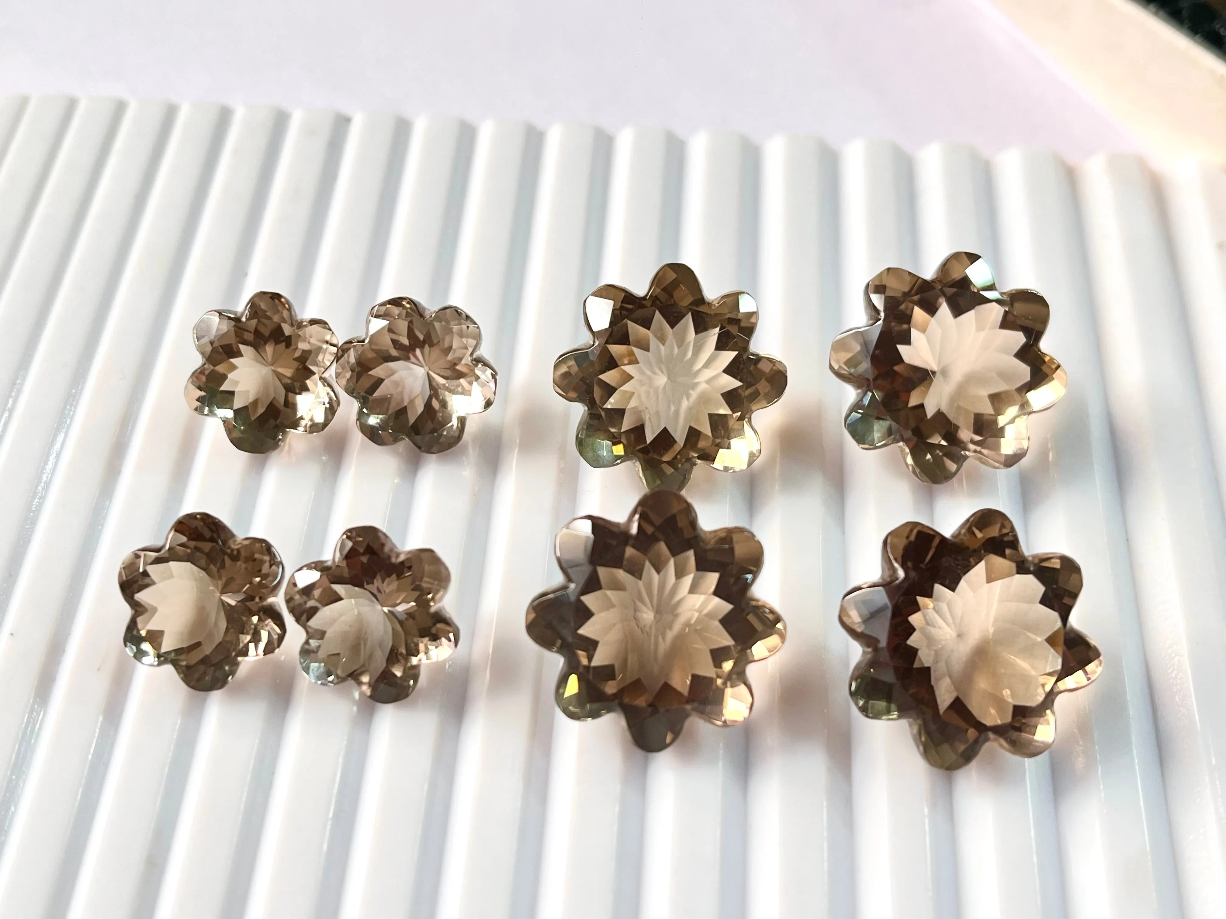 Natural Smoky Quartz Flower Shape Loose Cut Stone Pair