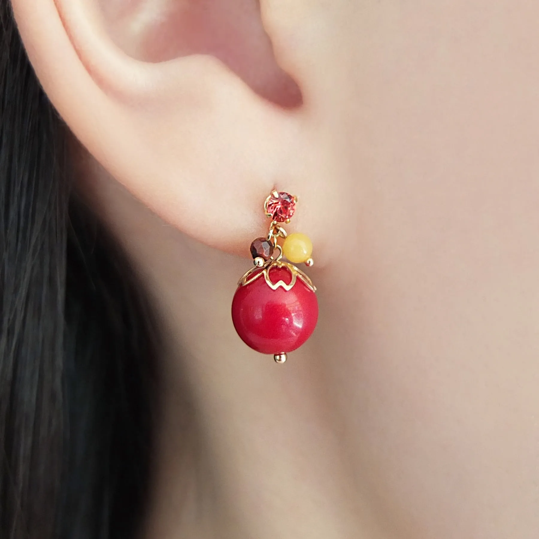 [Palette] 10K Yellow Gold Coral Earrings Charms