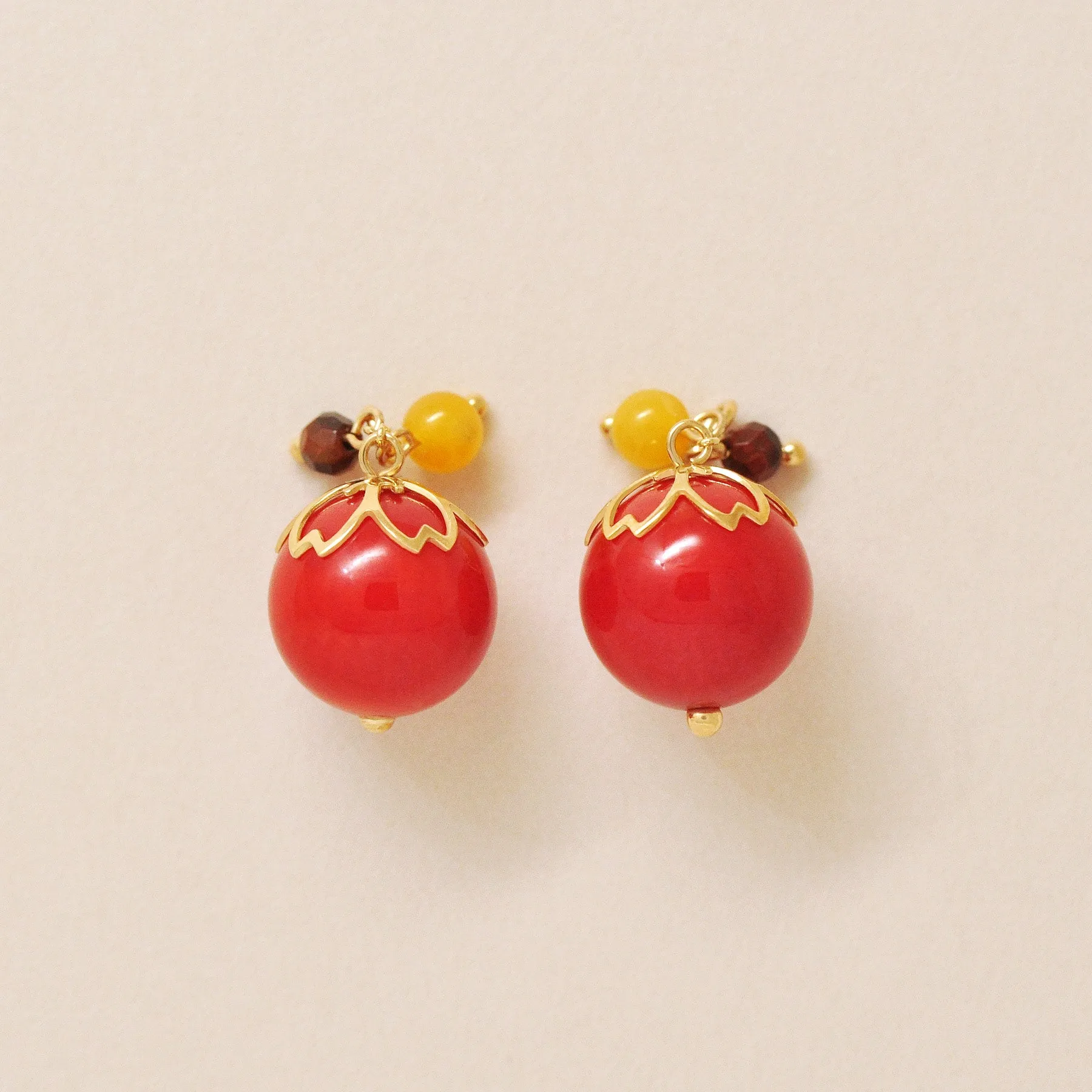 [Palette] 10K Yellow Gold Coral Earrings Charms