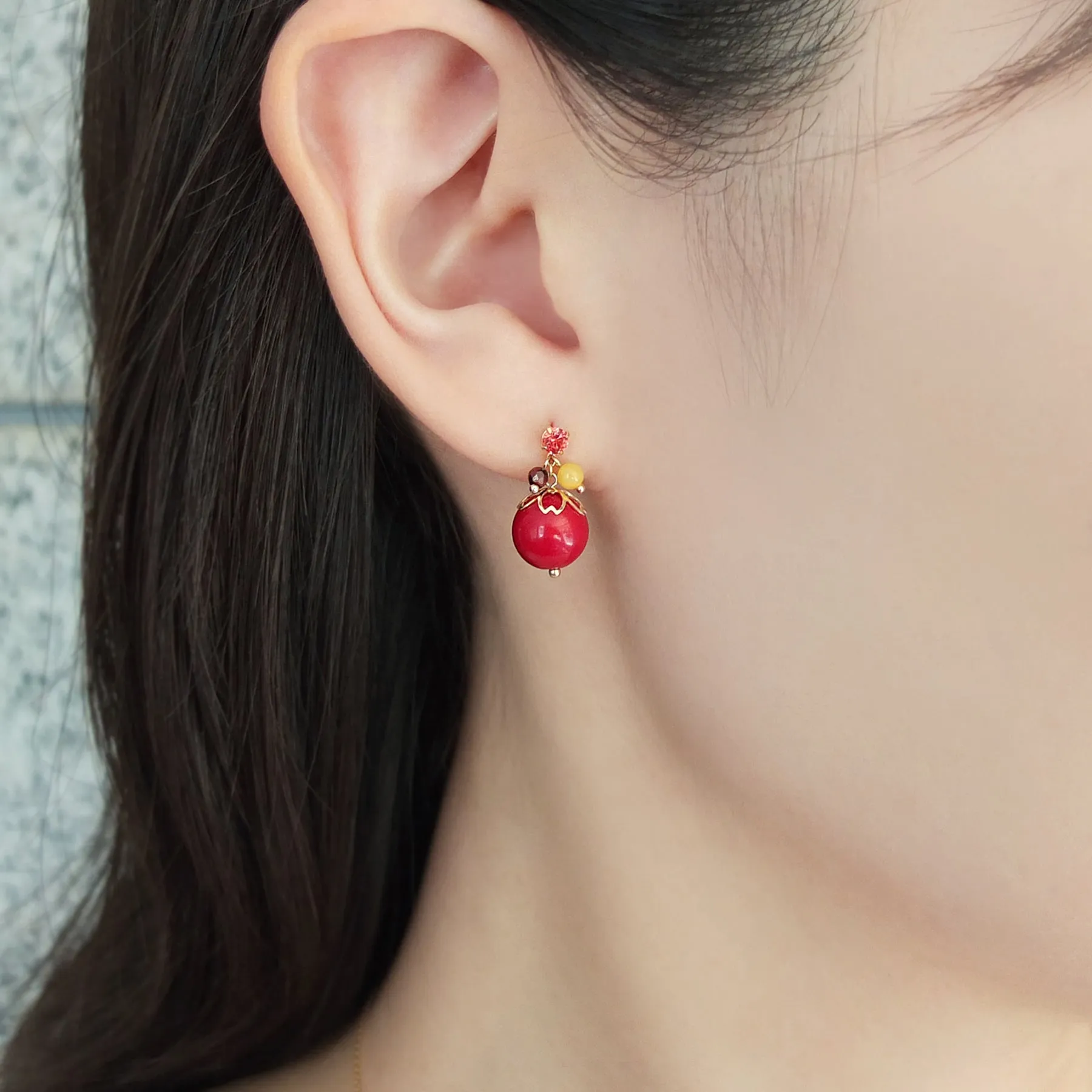 [Palette] 10K Yellow Gold Coral Earrings Charms