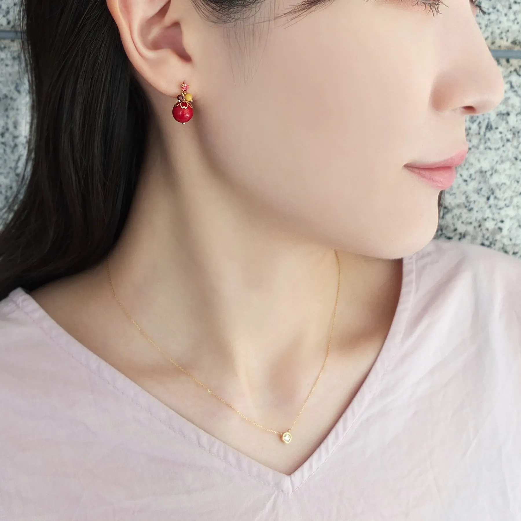 [Palette] 10K Yellow Gold Coral Earrings Charms