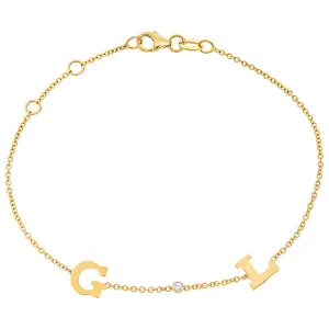 Personalized 14k Mini 2 Initial & Diamond Bracelet - BM112D