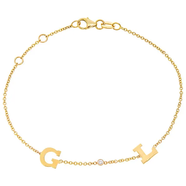 Personalized 14k Mini 2 Initial & Diamond Bracelet - BM112D