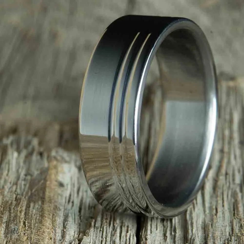 Pheonix- polished Titanium wedding ring custom grooves