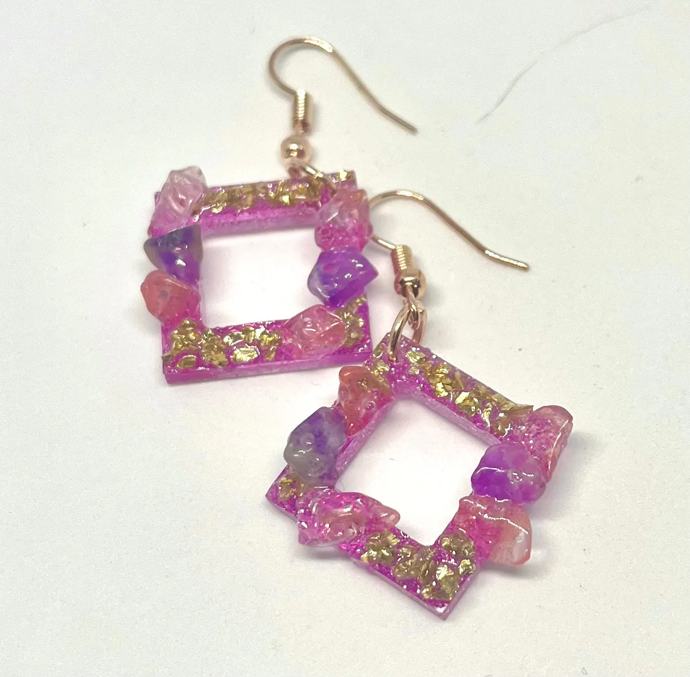 Pink Diamond Shape Earrings with Natural Stones