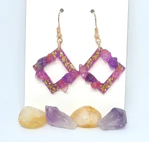 Pink Diamond Shape Earrings with Natural Stones