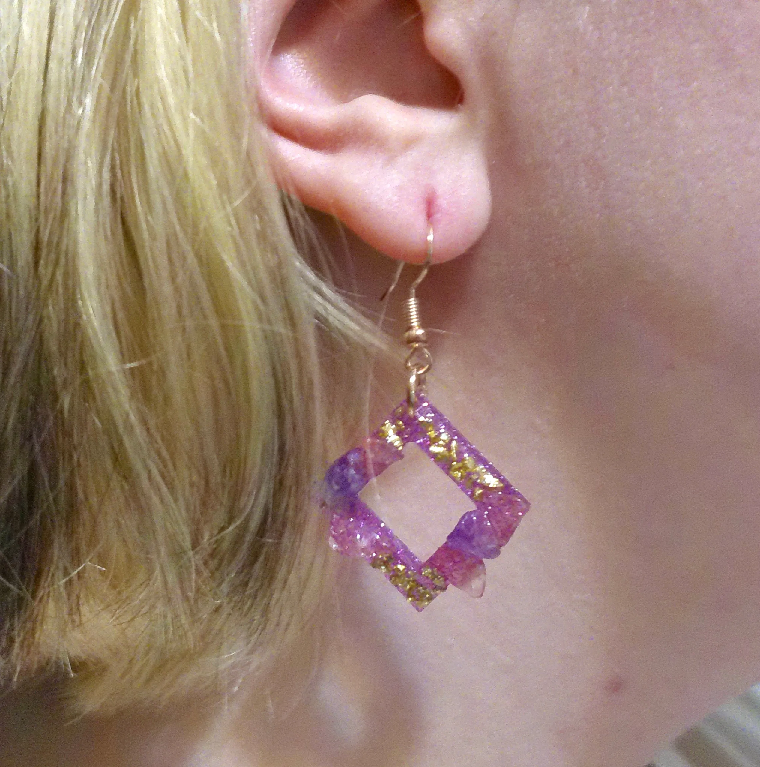 Pink Diamond Shape Earrings with Natural Stones