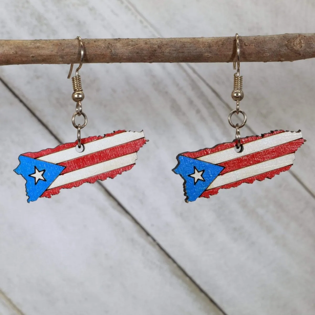 Puerto Rico Island Wooden Dangle Earrings by Cate's Concepts, LLC