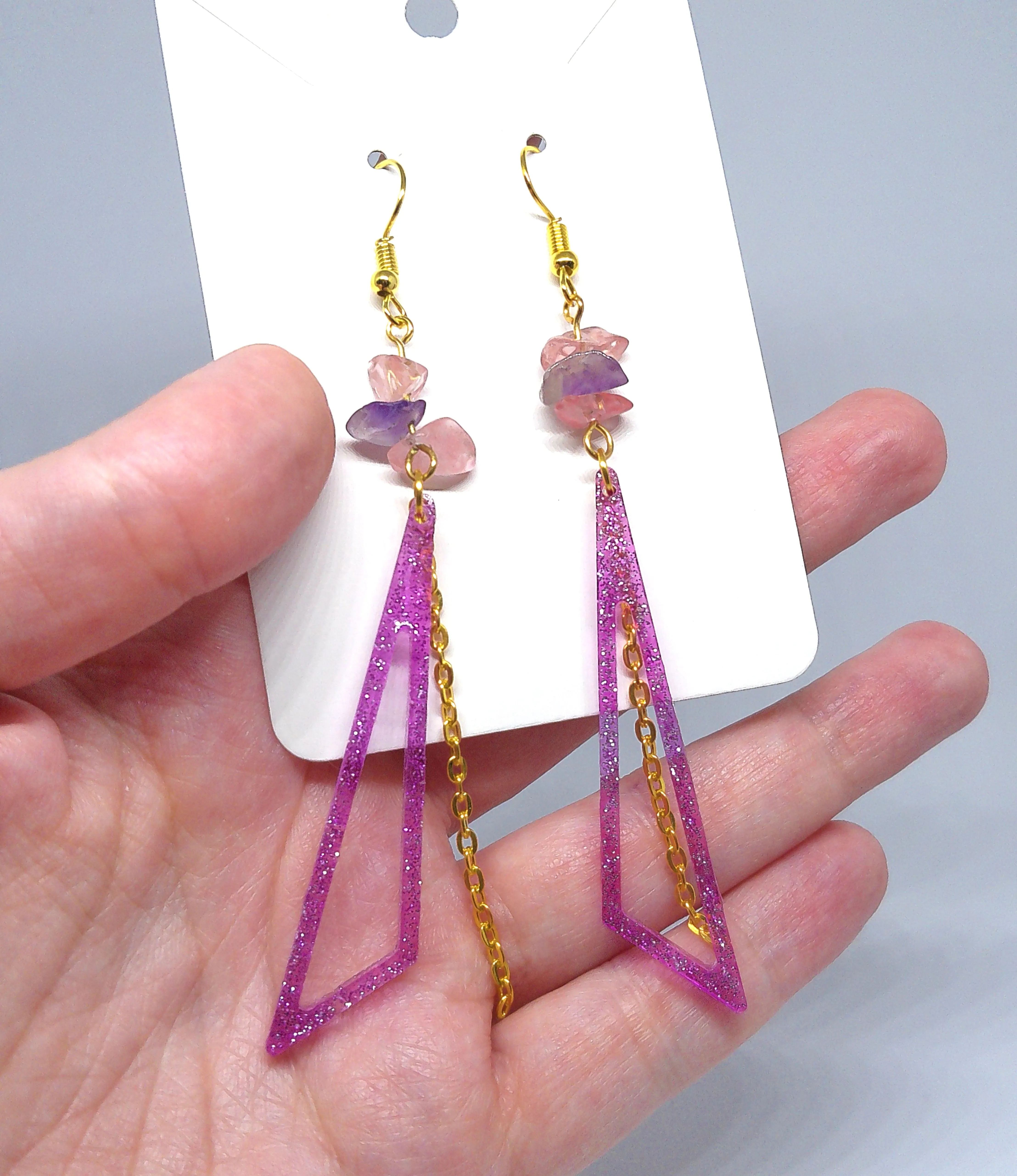 Purple and Pink Skinny Triangle Earrings
