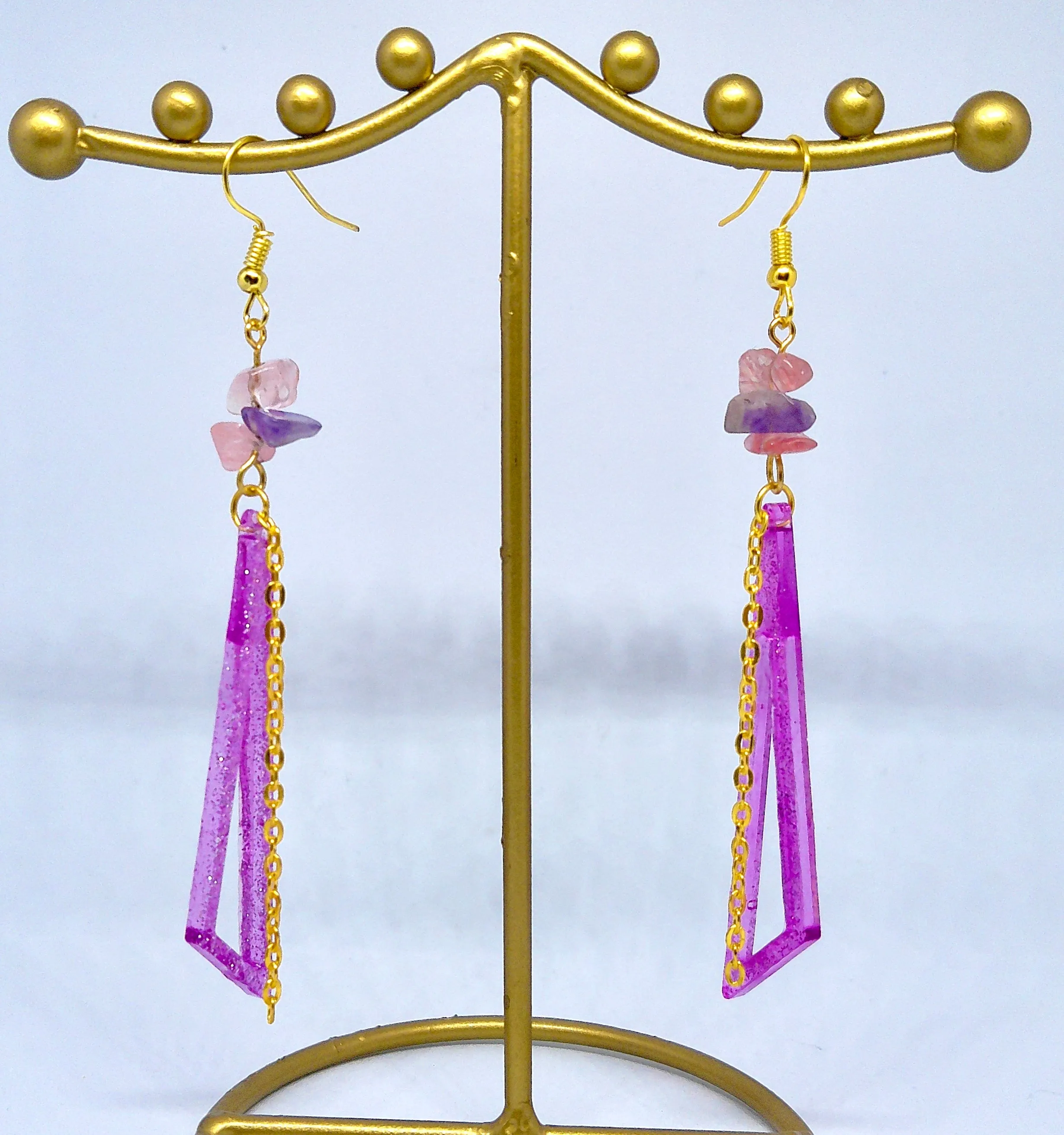 Purple and Pink Skinny Triangle Earrings