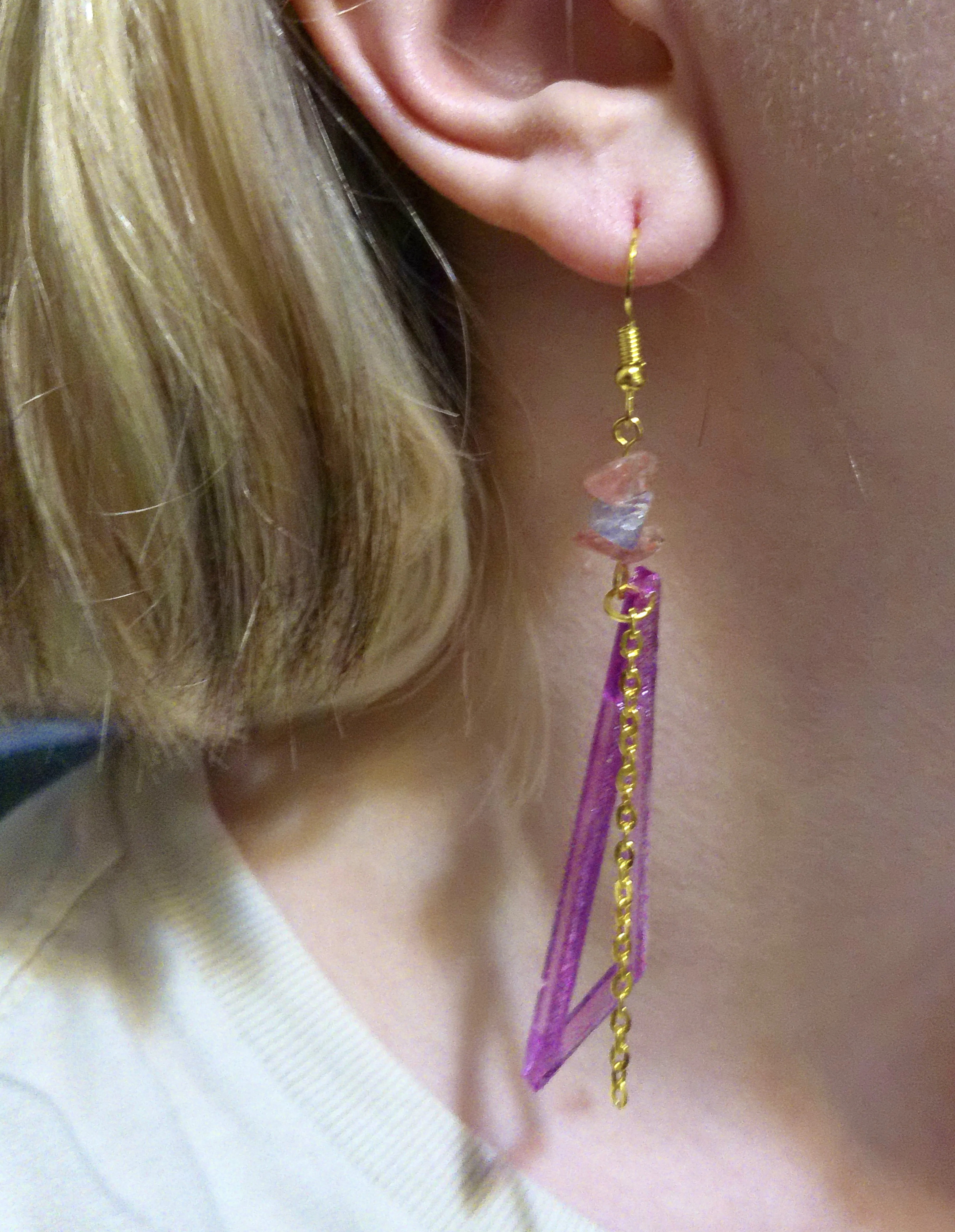 Purple and Pink Skinny Triangle Earrings
