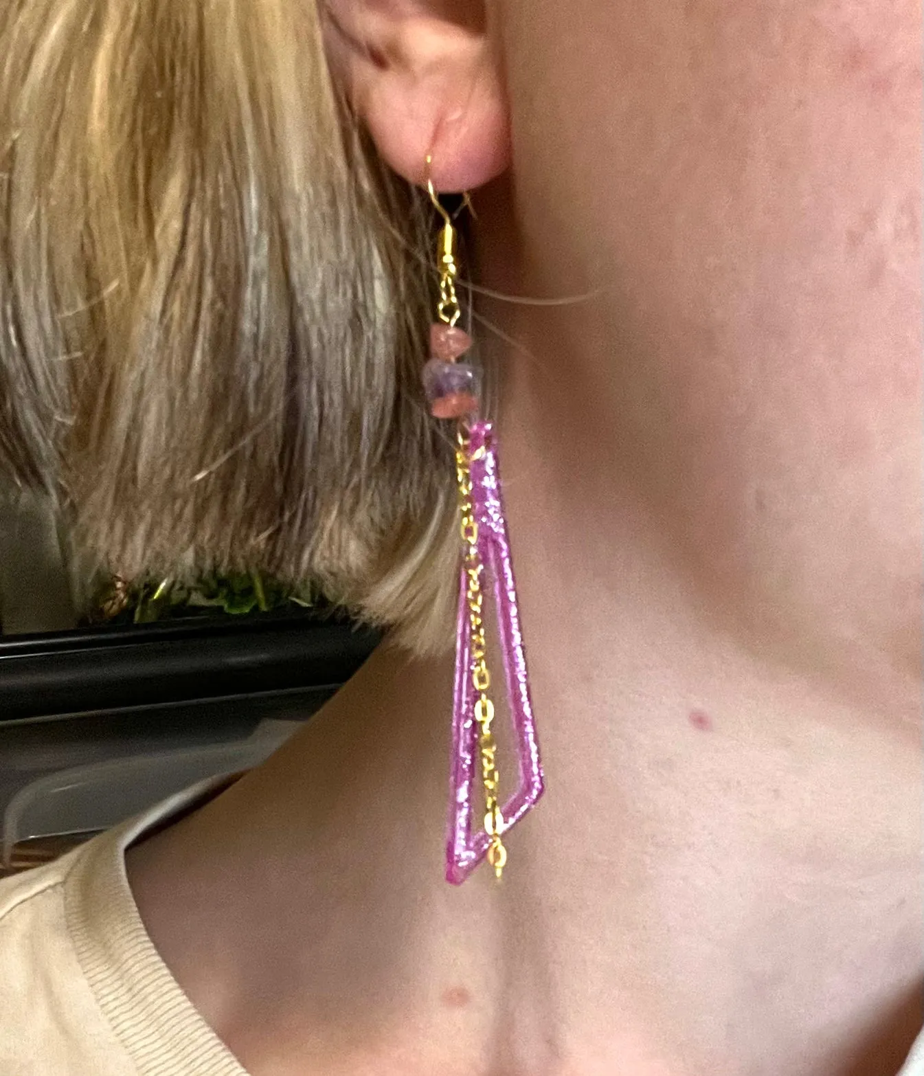 Purple and Pink Skinny Triangle Earrings