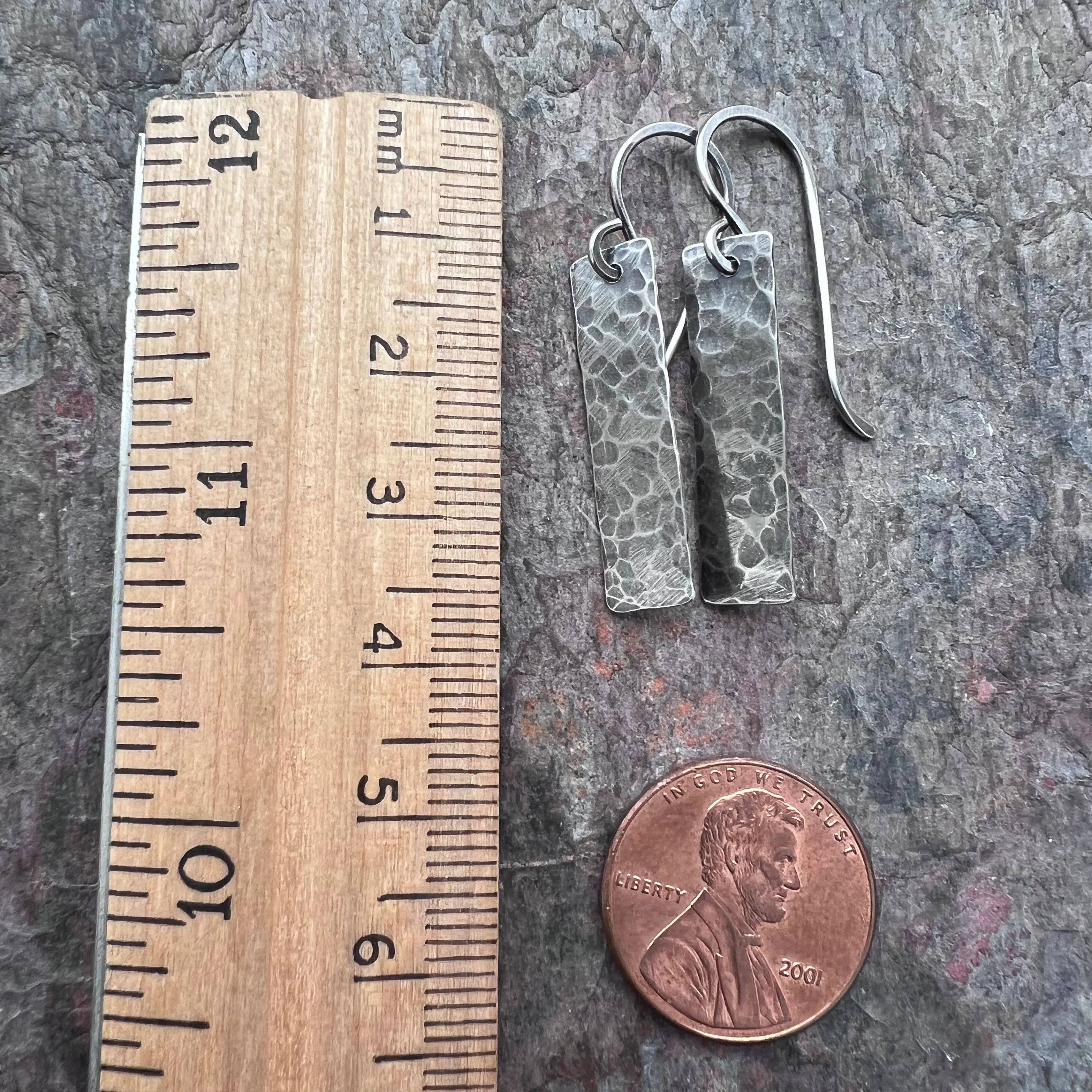 Rectangular Sterling Silver Earrings | Simple Hammered Silver Bar Dangle Everyday Earrings Handmade Jewelry