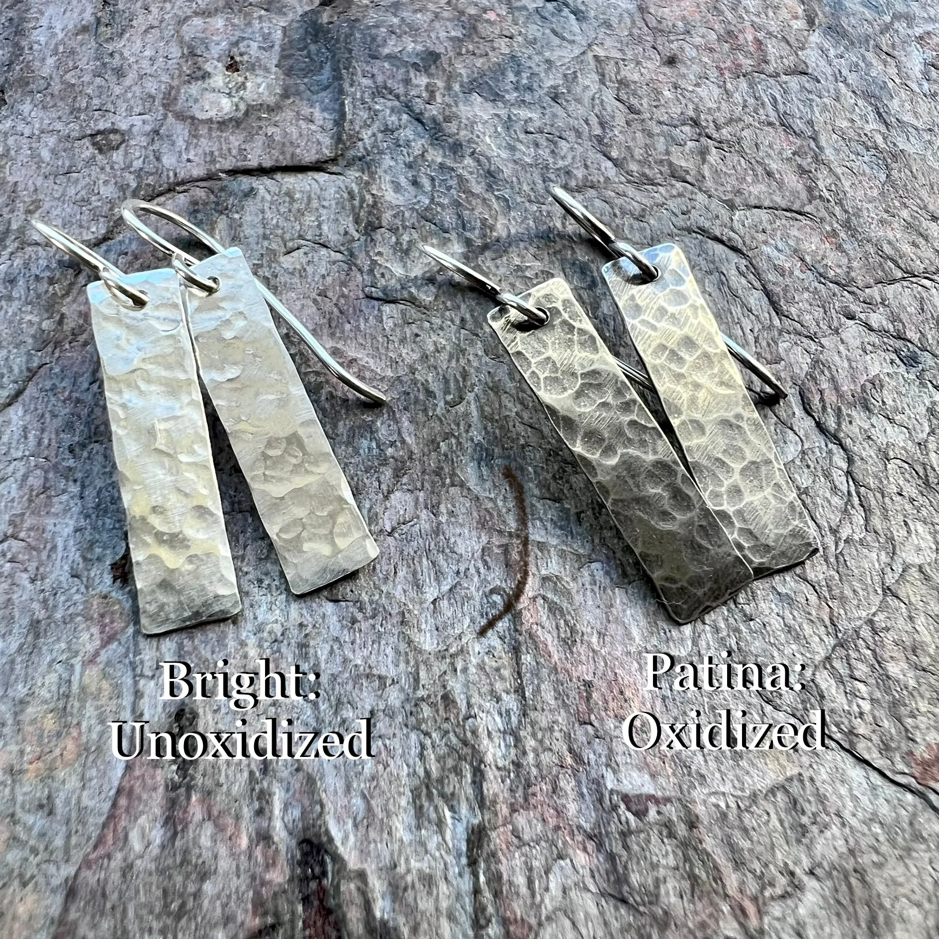Rectangular Sterling Silver Earrings | Simple Hammered Silver Bar Dangle Everyday Earrings Handmade Jewelry