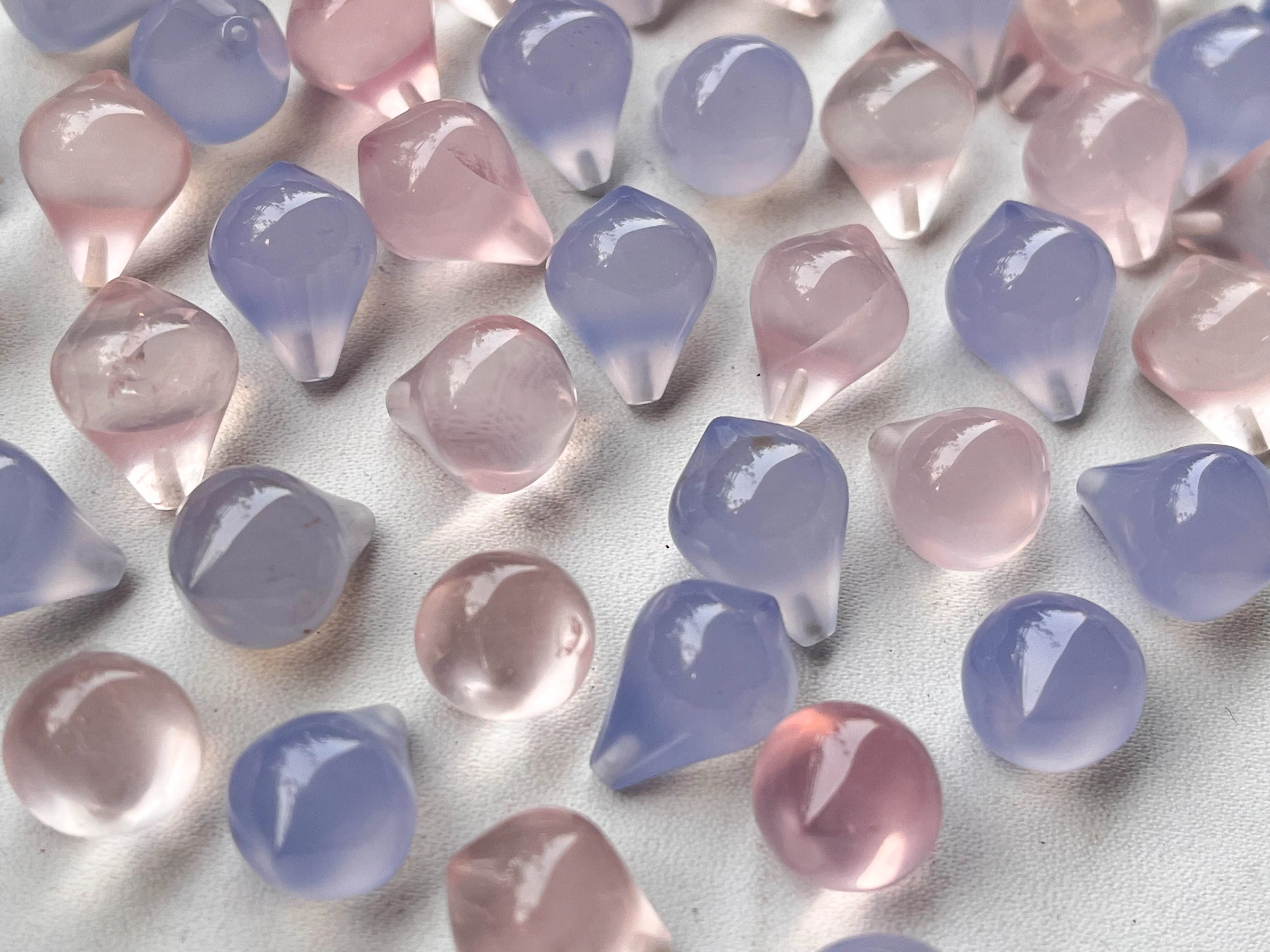 Rose Quartz and Lavender Chalcedony Slanted Shape Half Drill Drops