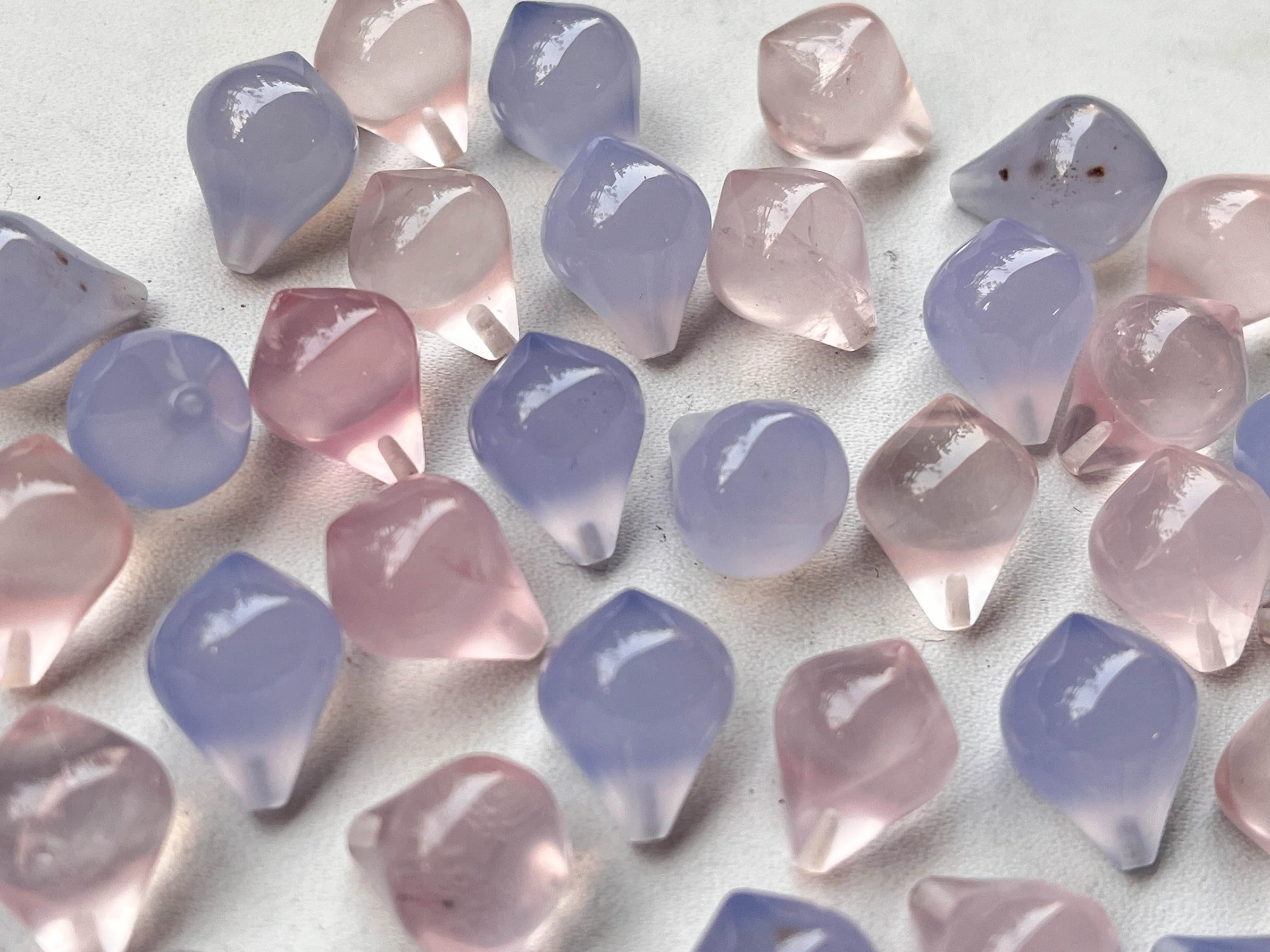 Rose Quartz and Lavender Chalcedony Slanted Shape Half Drill Drops